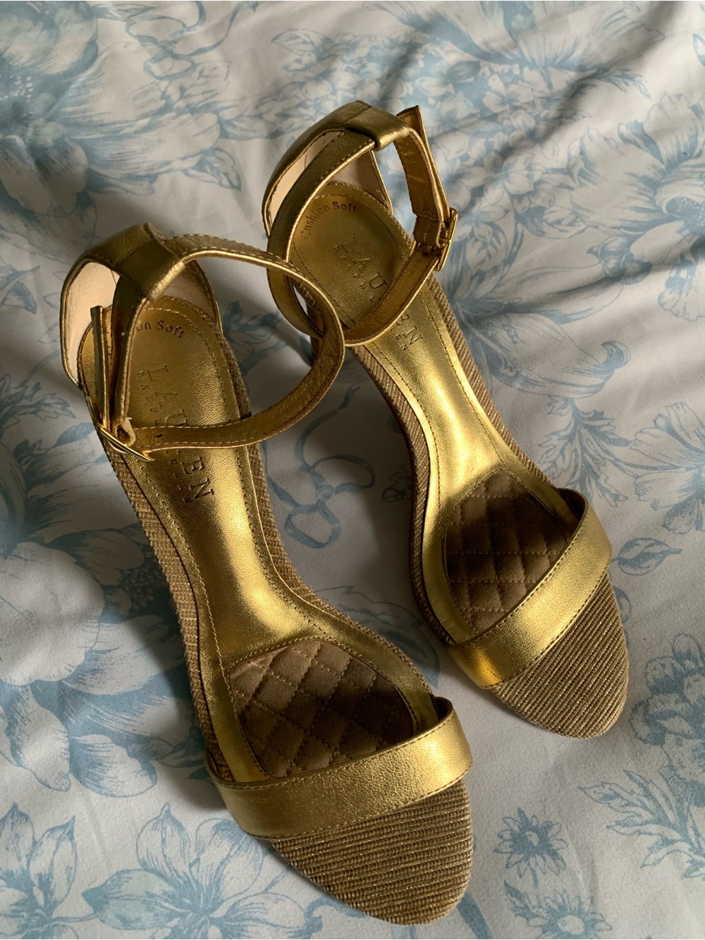 Lauren Ralph Lauren Gold Metallic Ankle-Strap Heels